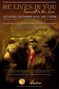 After Hours A Cappella Harmony and BPPC Present "He Lives In You - Farewell to the Lion" @ Bonar-Parkdale Presbyterian Church